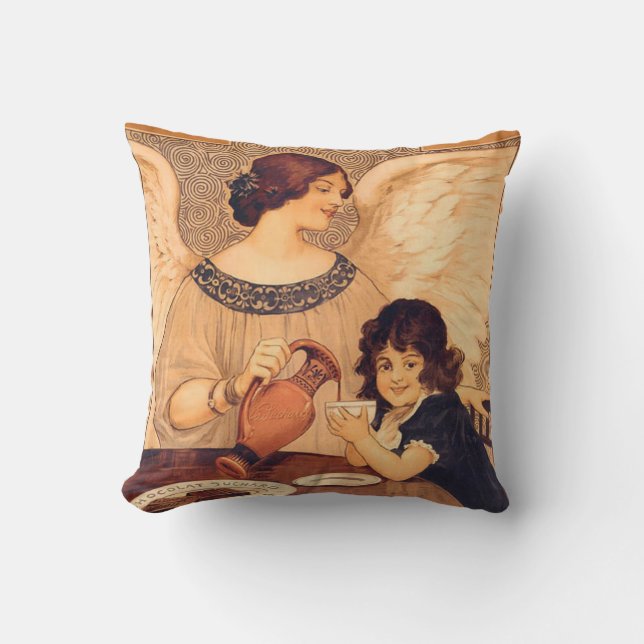 Chocolate Angel French Antique Throw Pillow (Front)