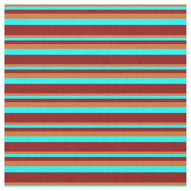 Chocolate, Aqua, and Dark Red Coloured Lines Fabric (Close Up)