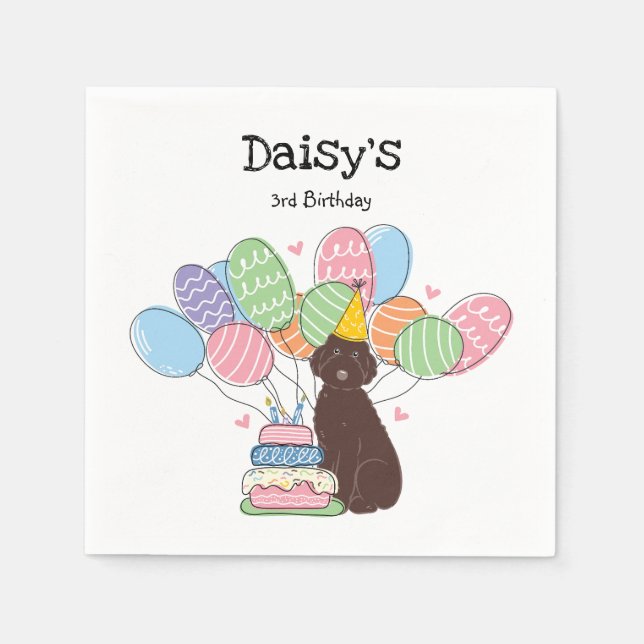 Chocolate Aussiedoodle Dog Birthday Party Paper  Napkin (Front)