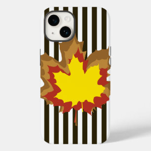 Chocolate Autumnal Stripes with Leaves Case-Mate iPhone 14 Case