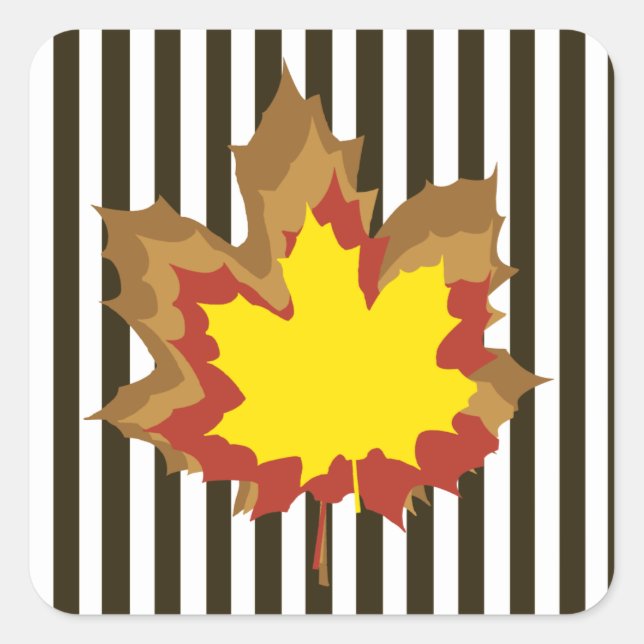 Chocolate Autumnal Stripes with Leaves Square Sticker (Front)