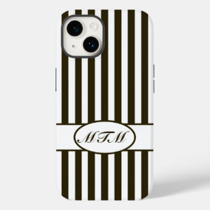 Chocolate Autumnal Stripes with monogram Case-Mate iPhone 14 Case
