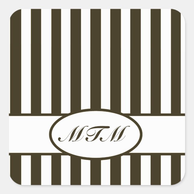Chocolate Autumnal Stripes with monogram Square Sticker (Front)