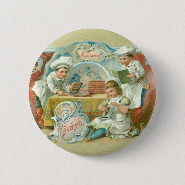 Chocolate Bakers Antique 2 Inch Round Button (Front)