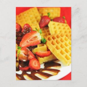 Chocolate Belgian waffle and strawberries Postcard