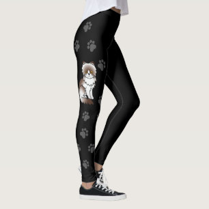 Chocolate Bi-Colour Persian Cute Cat & Paws Black Leggings