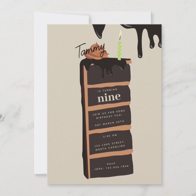 Chocolate Birthday Cake Birthday Party Invitation (Front)