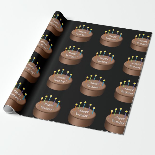 Chocolate Birthday Cake Candles Wrapping Paper (Unrolled)