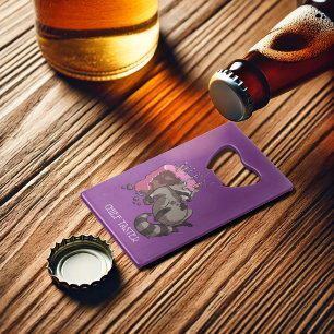 Chocolate Birthday Cake Eating Cartoon Raccoon Credit Card Bottle Opener