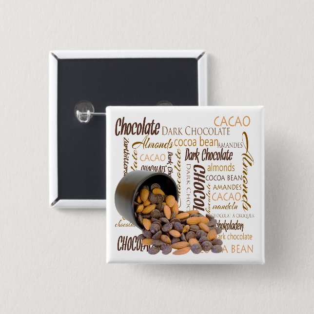 Chocolate Bits and Almonds Close-Up Photograph 2 Inch Square Button (Front & Back)
