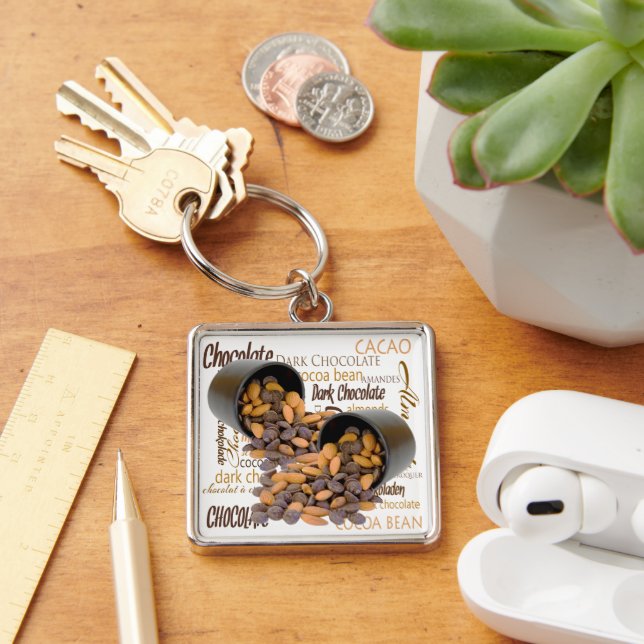 Chocolate Bits and Almonds Close-Up Photograph Keychain (Desk)