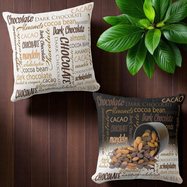 Chocolate Bits and Almonds Close Up Photograph Throw Pillow (Different front and back pillow design)