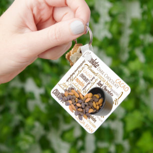 Chocolate Bits Nuts Typography Word Cloud Keychain