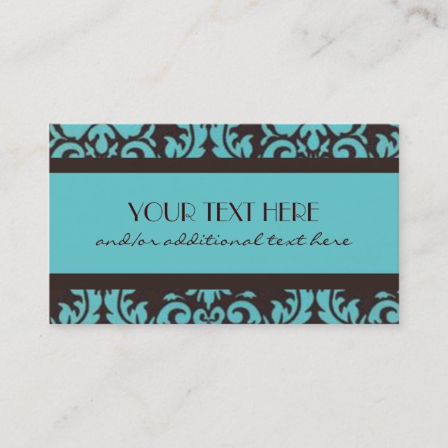 Chocolate & Blue Damask Business Card (Front)