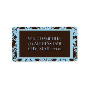 Chocolate Blue Damask Label