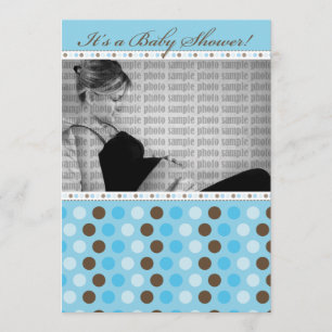 Chocolate Blue Dots Baby Shower Invitation