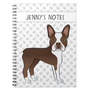 Chocolate Boston Terrier Cute Cartoon Dog & Text Notebook