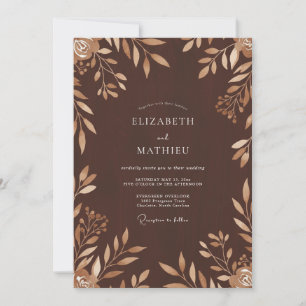 Chocolate Bronze Leafy Wedding Invitation