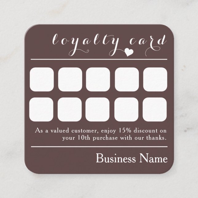 CHOCOLATE BROWN 10 PUNCH BUSINESS LOYALTY CARD  (Front)