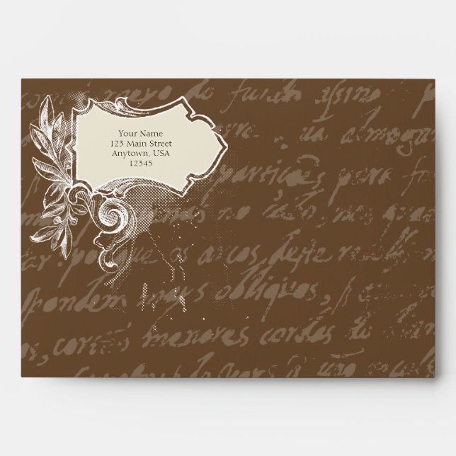 Chocolate Brown A7 Vintage Script Envelopes (Front)