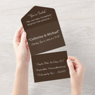 Chocolate Brown All In One Wedding Invitation