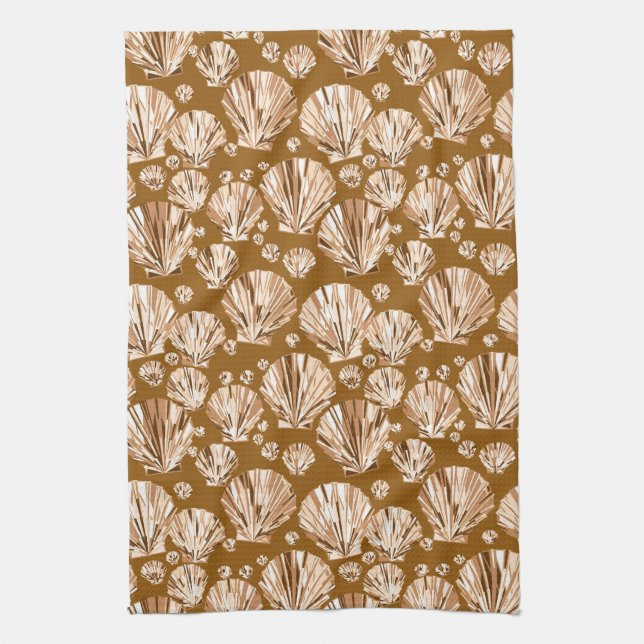 Chocolate Brown and Beige Sea Shells Kitchen Towel (Vertical)
