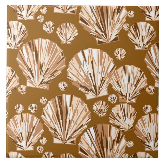 Chocolate Brown and Beige Sea Shells Tile (Front)