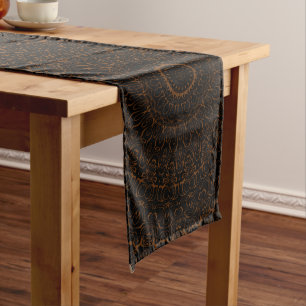 Chocolate Brown and Black Mandala Kaleidoscope Long Table Runner
