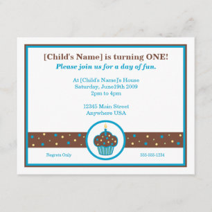Chocolate Brown and Blue Cupcake Themed Invitation
