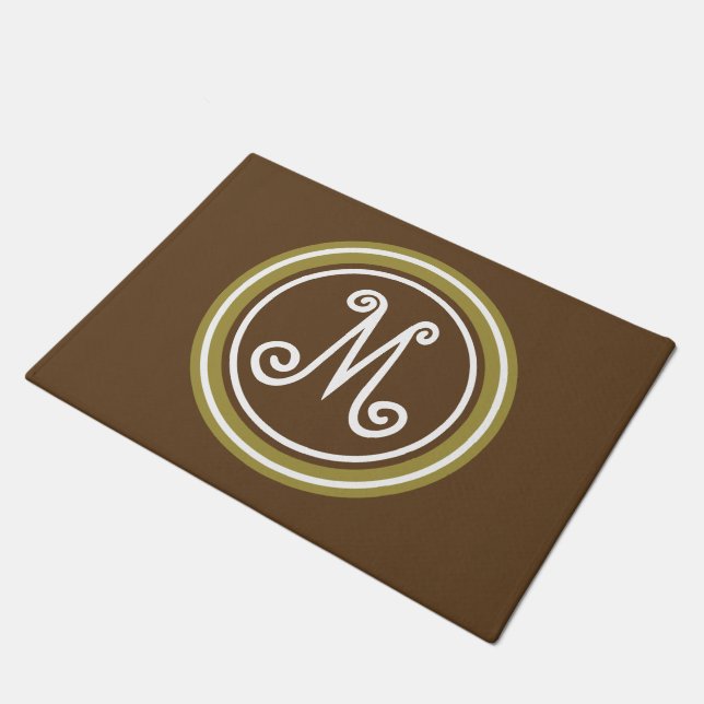 Chocolate Brown and Olive Green Monogram Doormat (Angled)