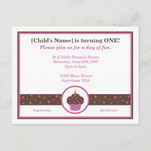 Chocolate Brown and Pink Cupcake Themed Invitation