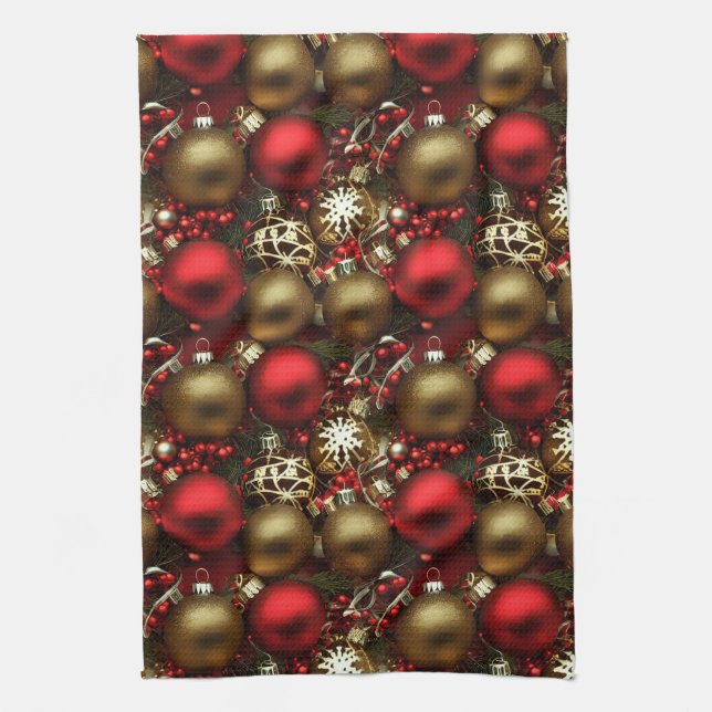 Chocolate Brown and Ruby Red Christmas Ornaments  Kitchen Towel (Vertical)