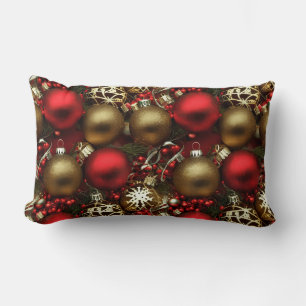 Chocolate Brown and Ruby Red Christmas Ornaments  Lumbar Pillow