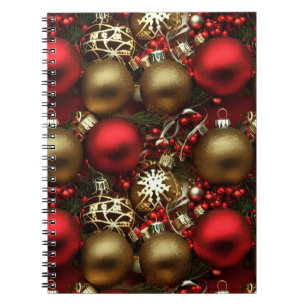 Chocolate Brown and Ruby Red Christmas Ornaments  Notebook