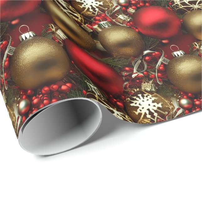 Chocolate Brown and Ruby Red Christmas Ornaments  Wrapping Paper (Roll Corner)