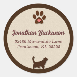 Chocolate Brown and Tan Cat Themed Classic Round Sticker