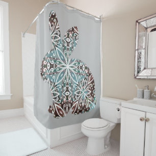 Chocolate Brown and Turquoise Blue Mandala Bunny