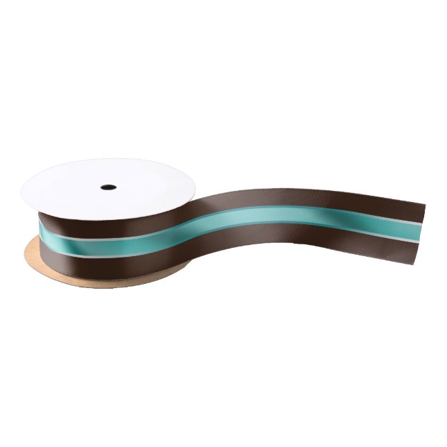 Chocolate Brown and Turquoise Stripe ID593 Satin Ribbon (Spool)
