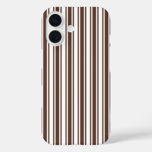 Chocolate brown and white candy stripes iPhone 16 case