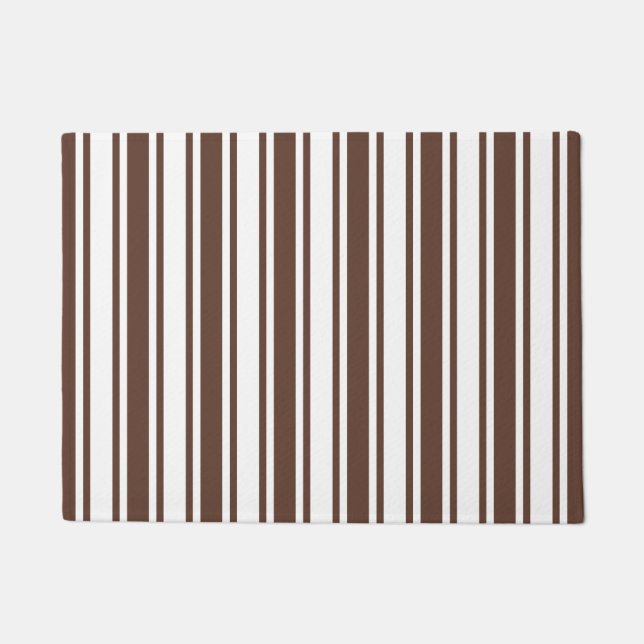 Chocolate brown and white candy stripes doormat (Front)