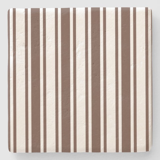 Chocolate brown and white candy stripes stone coaster (Front)