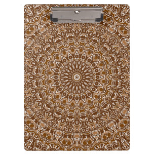 Chocolate Brown and White Mandala Pattern Clipboard