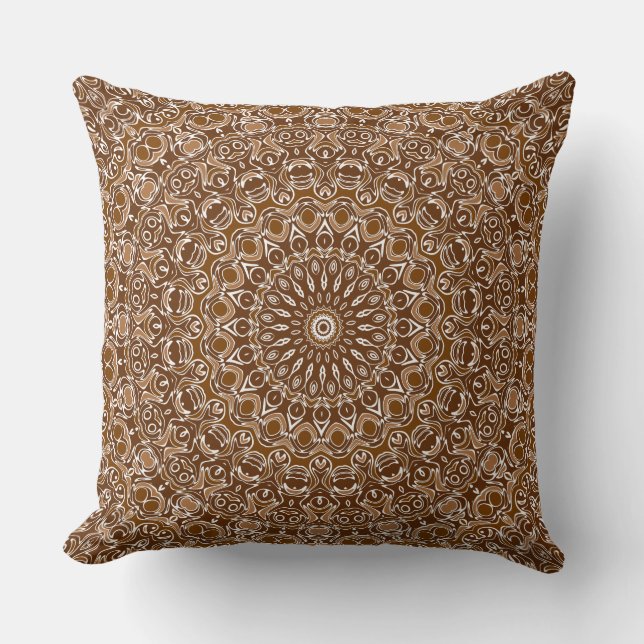 Chocolate Brown and White Mandala Pattern Throw Pillow (Front)