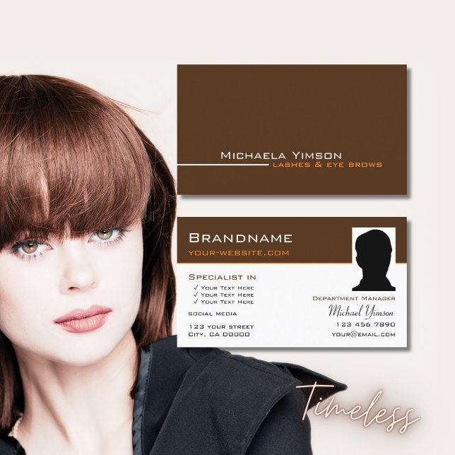 Chocolate Brown and White with Photo Professional Business Card (Creator Uploaded)
