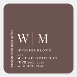 Chocolate Brown Beige Formal social media Wedding Square Sticker