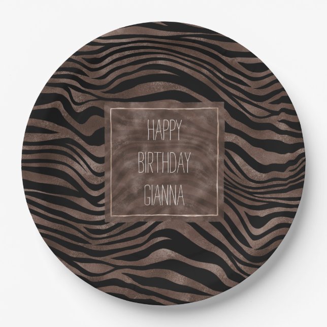 Chocolate Brown Black Zebra Print      Paper Plate (Front)