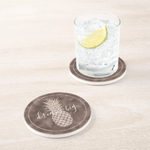 Chocolate Brown Blush Glitter Pineapple Coaster