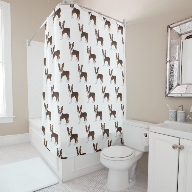 Chocolate Brown Boston Terrier Cartoon Dog Pattern (In Situ)