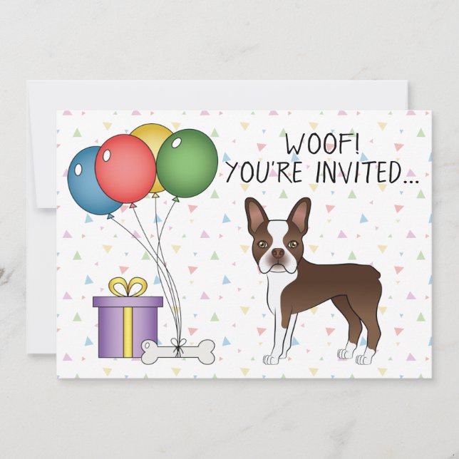 Chocolate Brown Boston Terrier Cute Dog - Birthday Invitation (Front)