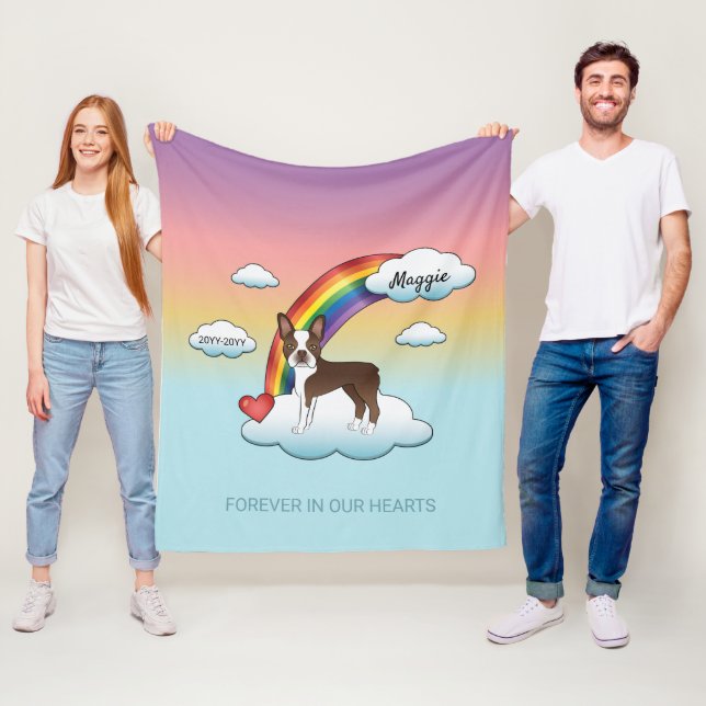 Chocolate Brown Boston Terrier Rainbow Memorial Fleece Blanket (In Situ)